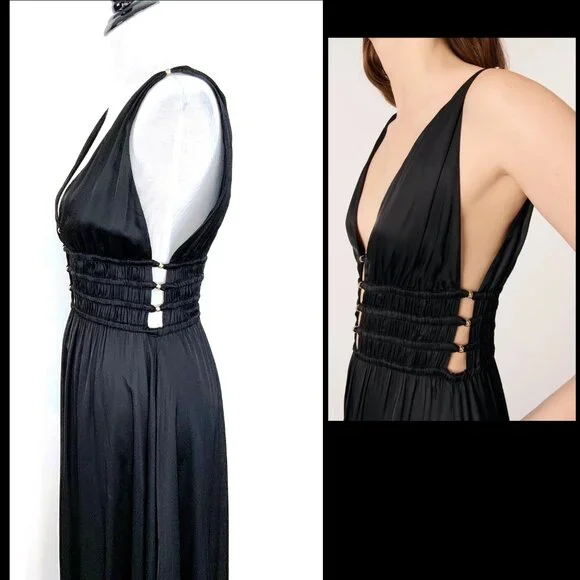 Maje Openwork Satin-Effect Black Maxi Dress Party Prom  Sz 38 (4) - Picture 3 of 16